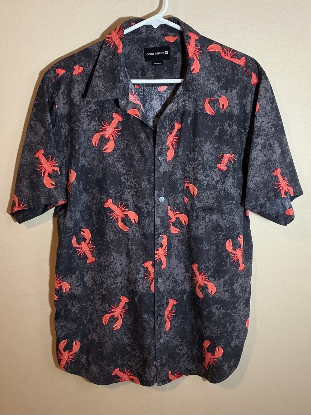 Ocean Current Lobster Print Button-Up Shirt - Men’s L